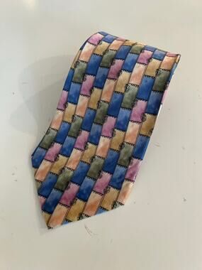 Cocktail Colors 100% Silk Men's Neck Tie Pink & Blue Geometric JL